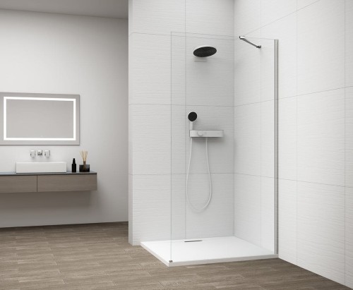 ESCA CHROME jednoczęściowa kabina przysznicowa Walk-In, montaż przy ścianie, szkło czyste, 1000 mm