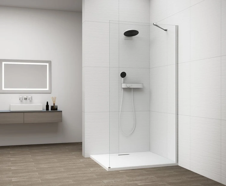 ESCA CHROME jednoczęściowa kabina przysznicowa Walk-In, montaż przy ścianie, szkło czyste, 1000 mm