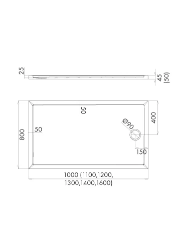 Schedline Sharper Brodzik prostokątny 80x160 cm, odpływ na środku krótkiego boku 3S.S2P-80160