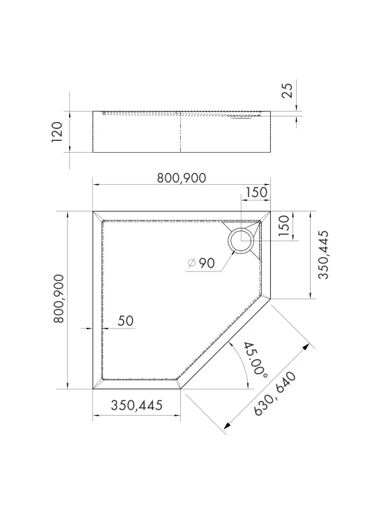 Wyprzedaż Schedpol  brodzik pieciokątny 80x80x12 cm Wyrób II gatunek - IBS703