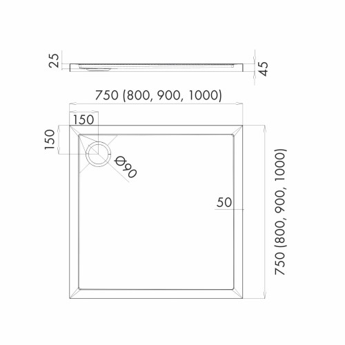 Wyprzedaż SCHEDPOL brodzik kompozytowy kwadratowy 90 cm Wyrób II gatunek - IBS761
