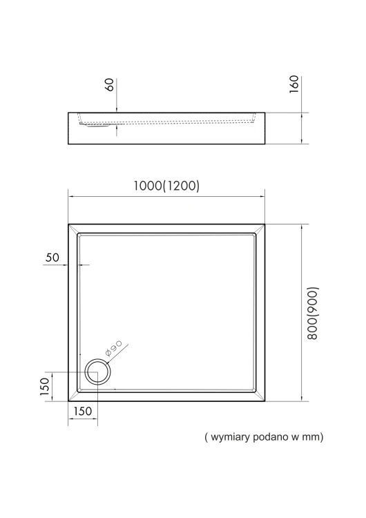 Schedpol Medium Black Mat brodzik prostokątny 90x120 cm 3.4747/C/MG