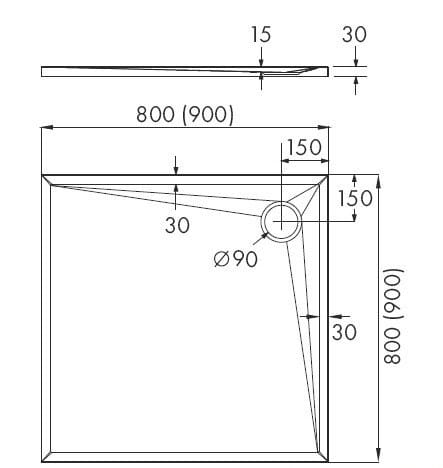 Wyprzedaż Schedpol brodzik kwadratowy 90 cm Wyrób II gatunek - IBS937
