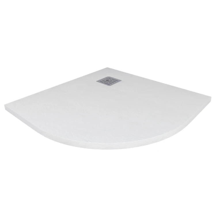 Kompielka Tano White Stone (struktura kamienia) brodzik prysznicowy akrylowy z maskownicą biały półokrągły 90x90 cm