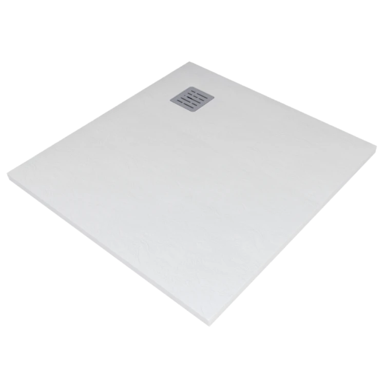 Kompielka Tano White Stone (struktura kamienia) brodzik prysznicowy akrylowy z maskownicą biały kwadrat 80x80 cm