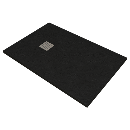 Kompielka Tano Black Stone (struktura kamienia) brodzik prysznicowy akrylowy z maskownicą czarny prostokątny 80x120 cm