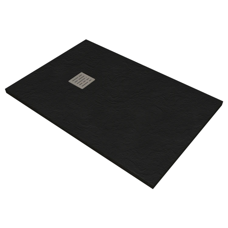 Kompielka Tano Black Stone (struktura kamienia) brodzik prysznicowy akrylowy z maskownicą czarny prostokątny 80x120 cm