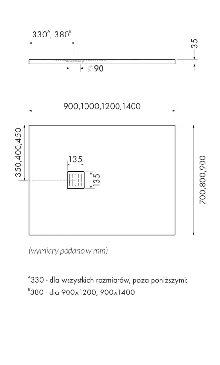 Kompielka Tano Black Stone (struktura kamienia) brodzik prysznicowy akrylowy z maskownicą czarny prostokątny 80x120 cm