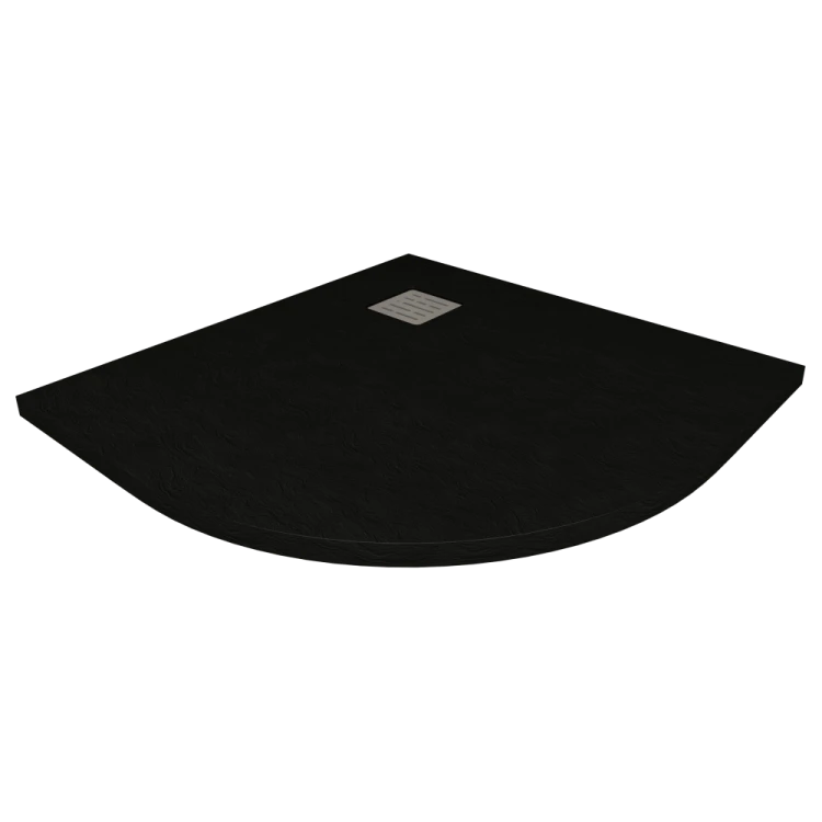 Kompielka Tano Black Stone (struktura kamienia) brodzik prysznicowy akrylowy z maskownicą czarny półokrągły 90x90 cm