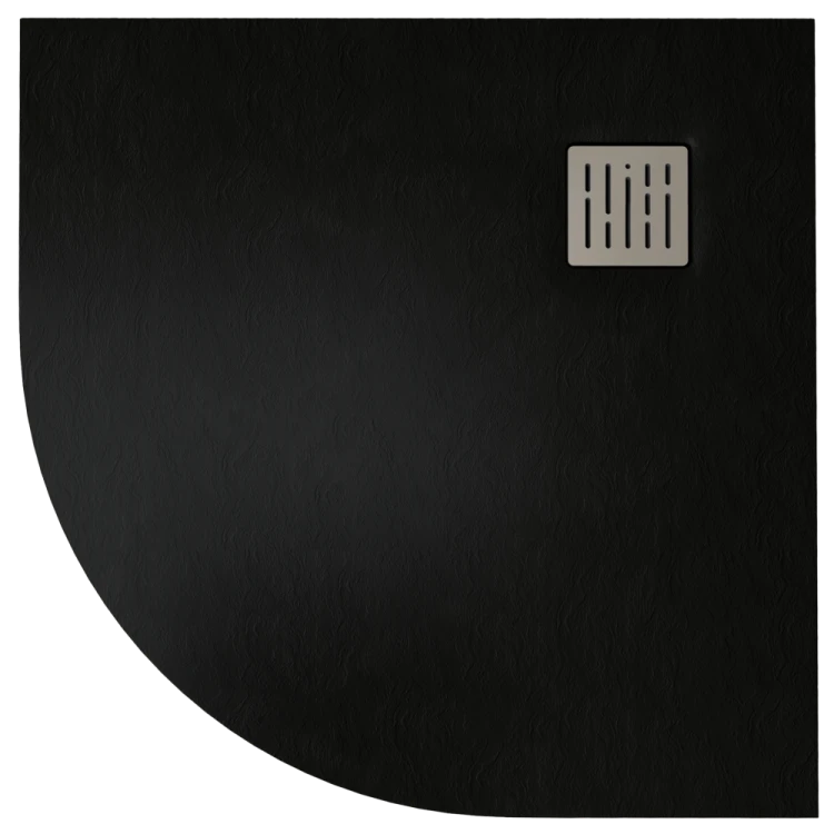 Kompielka Tano Black Stone (struktura kamienia) brodzik prysznicowy akrylowy z maskownicą czarny półokrągły 90x90 cm