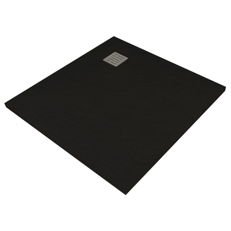 Kompielka Tano Black Stone (struktura kamienia) brodzik prysznicowy akrylowy z maskownicą czarny kwadrat 90x90 cm