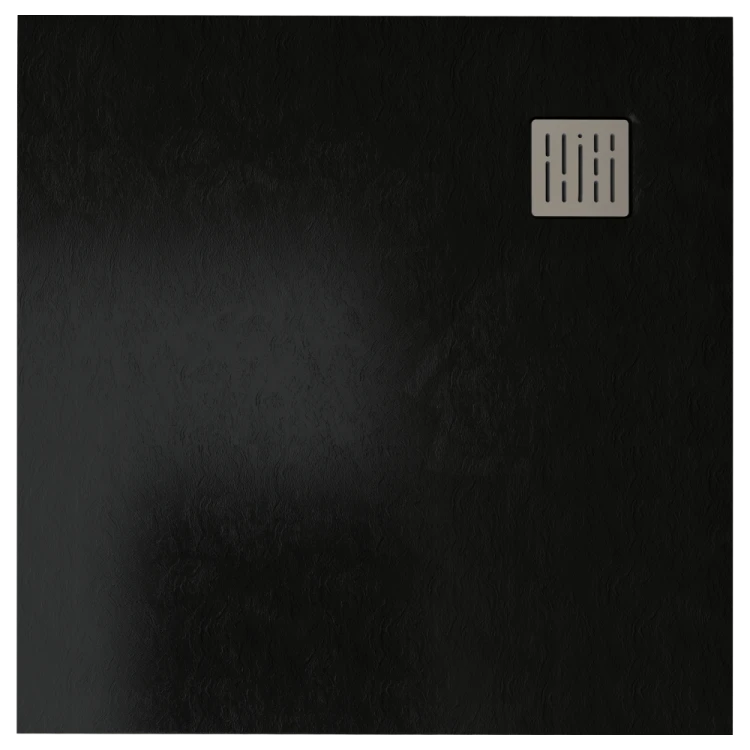 Kompielka Tano Black Stone (struktura kamienia) brodzik prysznicowy akrylowy z maskownicą czarny kwadrat 80x80 cm