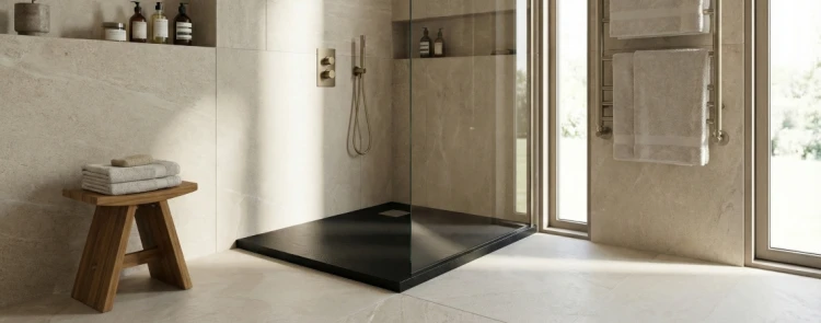 Kompielka Tano Black Stone (struktura kamienia) brodzik prysznicowy akrylowy z maskownicą czarny kwadrat 80x80 cm