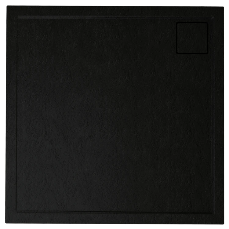 Kompielka Movo Black Stone (czarna struktura) brodzik prysznicowy akrylowy czarny kwadrat 90x90 cm