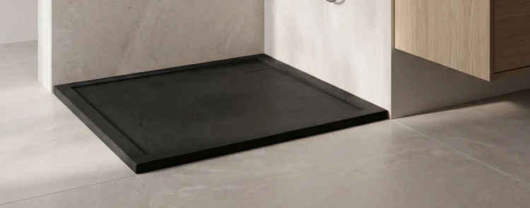 Kompielka Movo Black Stone (czarna struktura) brodzik prysznicowy akrylowy czarny kwadrat 90x90 cm