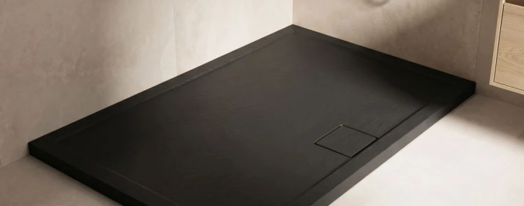 Kompielka Movo Black Stone (czarna struktura) brodzik prysznicowy akrylowy czarny prostokątny  90x120 cm