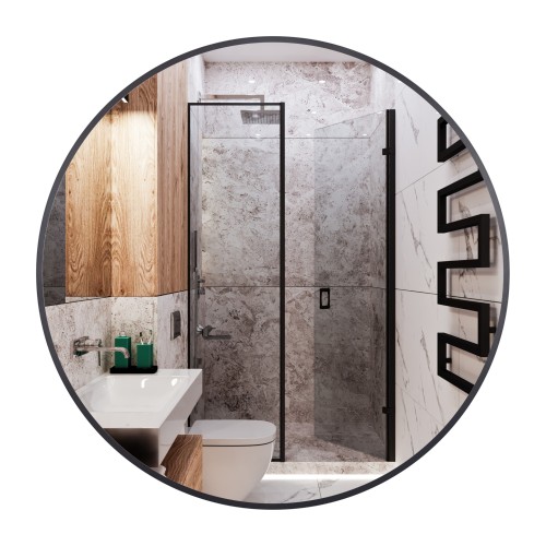 Balneo Lustro niepodświetlane okrągłe CORINA BLACK 60 cm, rama aluminiowa