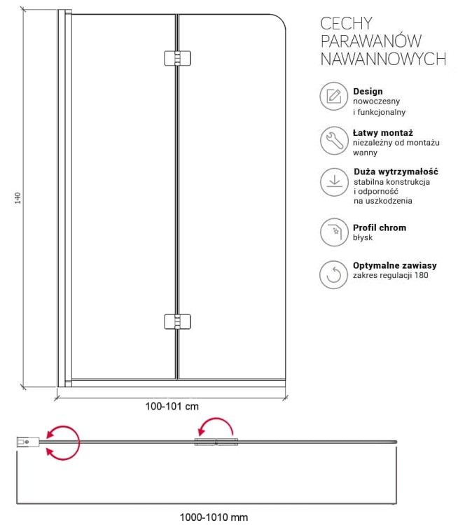Parawan nawannowy dwuczęściowy DUSO 100x140 cm