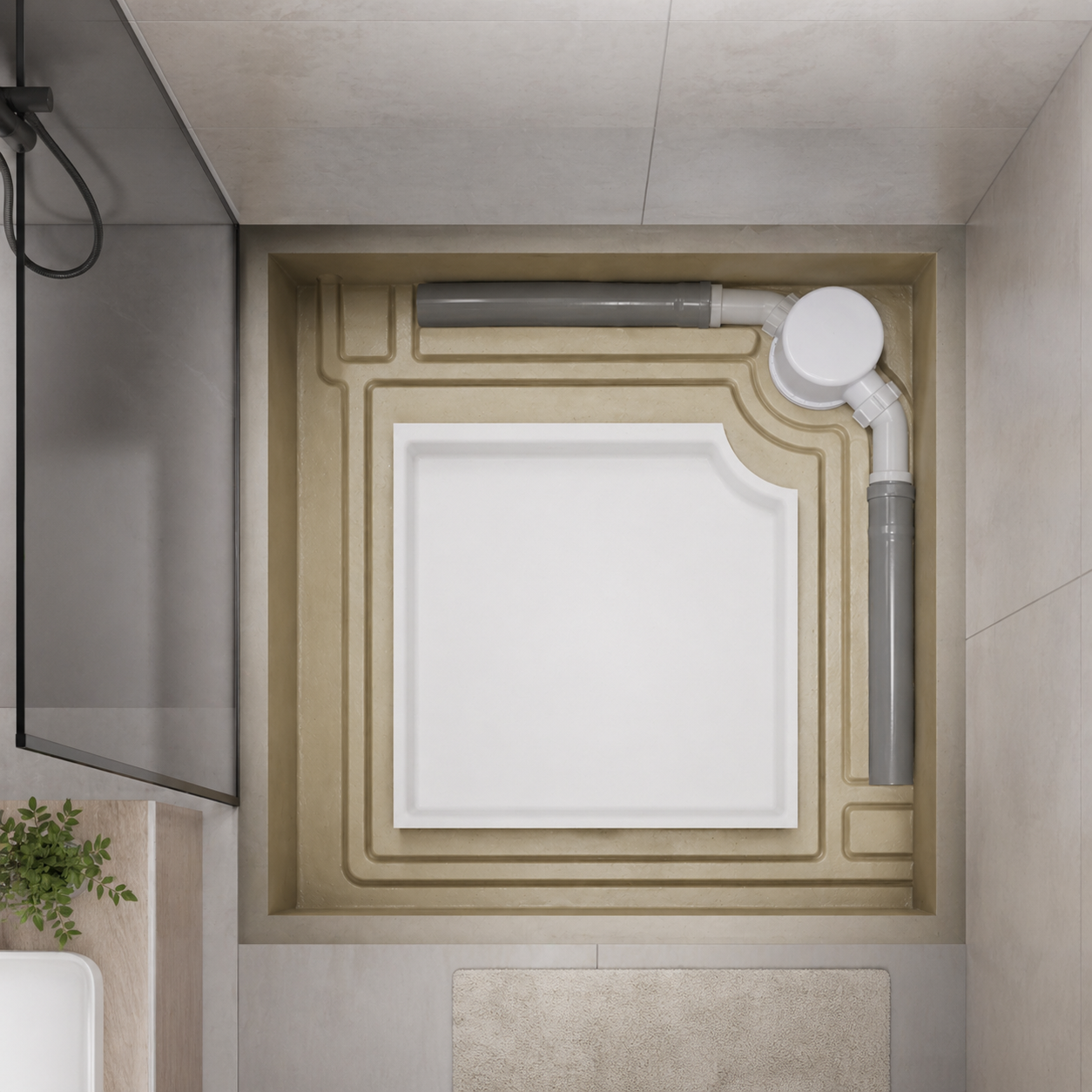 Aranżacja układu odpływowego brodzika Schedpol